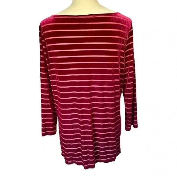 Lauren Ralph Lauren Women Top Sz XL Velvet Burgundy Semi Sheer Stripes Feminine - Picture 4 of 8